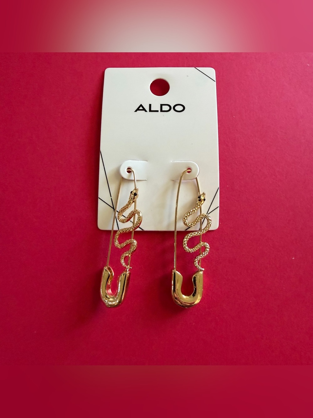 4.5cm ALDO Gold Snake & Safety Pin Drop Earrings - Gold